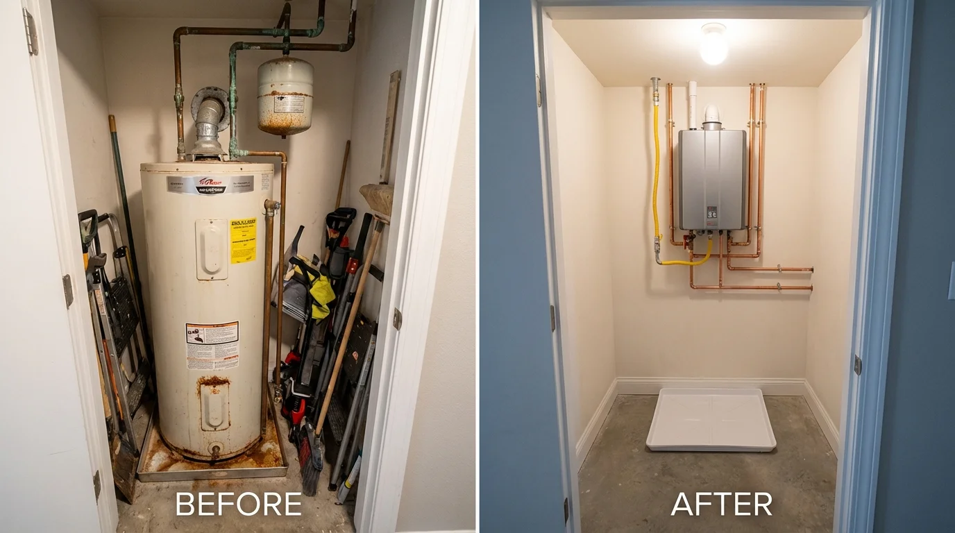 Tank water heater versus wall-mounted tankless unit comparison for Topeka, IN homeowners